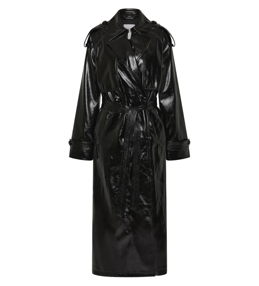 Aje Raven Vegan Leather Trench in Black Size S / AU 8 for rent on The Volte - main image