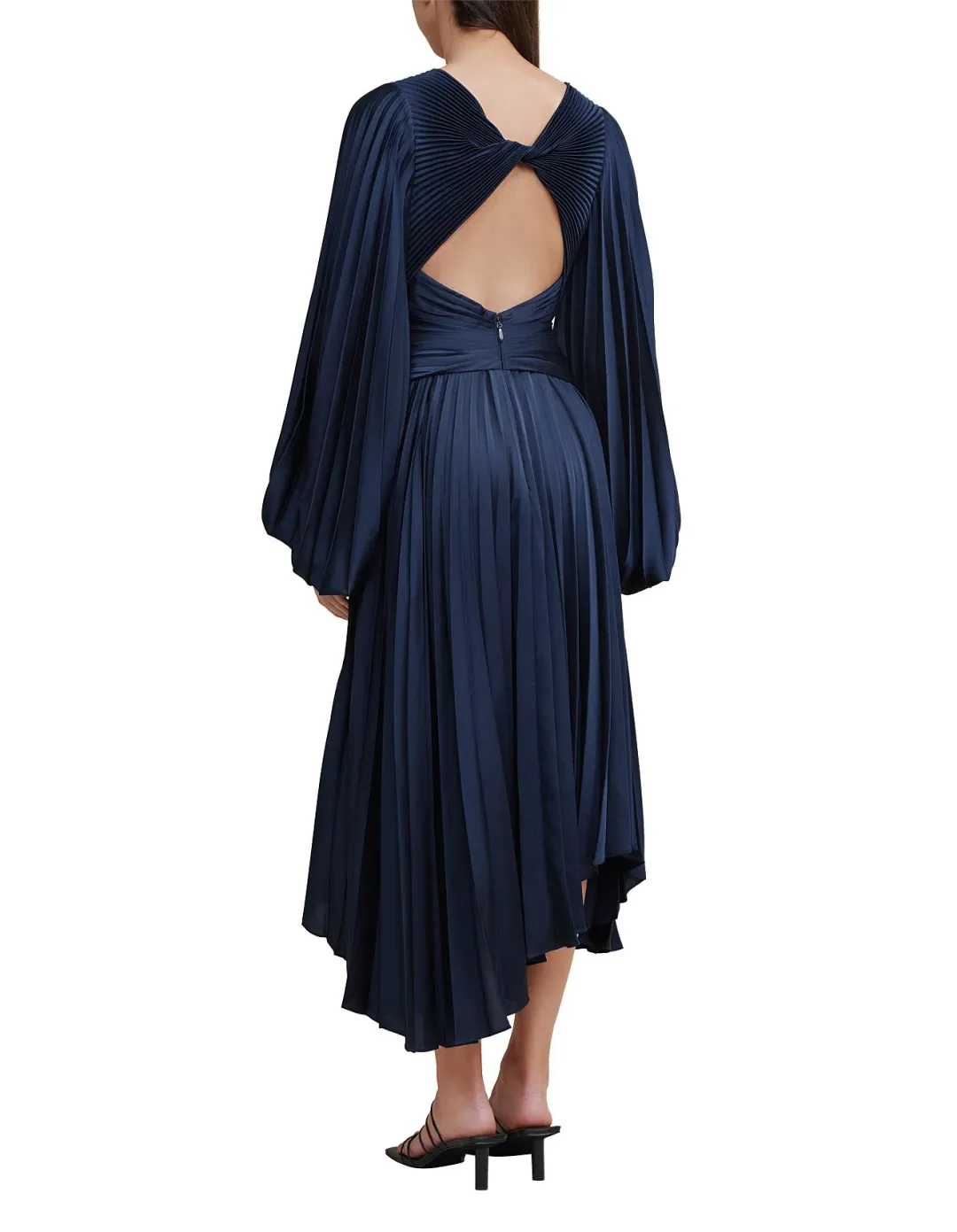 Acler Palms Pleated Midi Dress Navy Blue Size 6  for rent on The Volte - main image