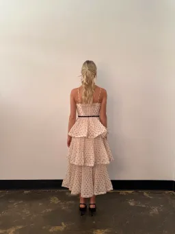 Zimmermann The Pleated Tiered Midi Dress in Cream/Black Polka Dot Size 8 for rent on The Volte - image 3