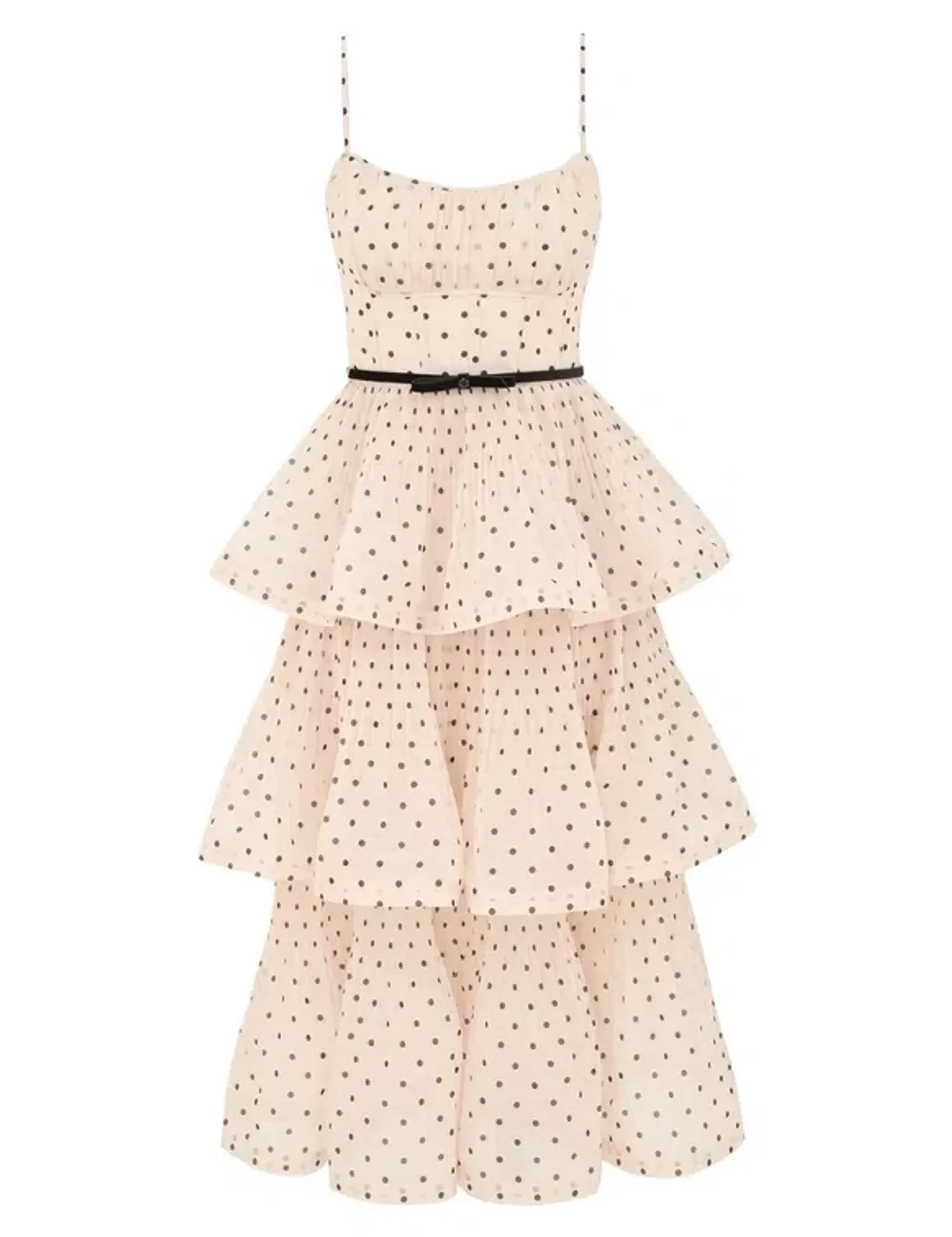 Zimmermann The Pleated Tiered Midi Dress in Cream/Black Polka Dot Size 8 for rent on The Volte - main image