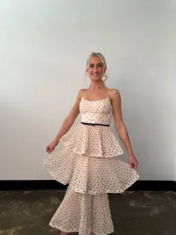 Zimmermann The Pleated Tiered Midi Dress in Cream/Black Polka Dot Size 8 for rent on The Volte - image 5