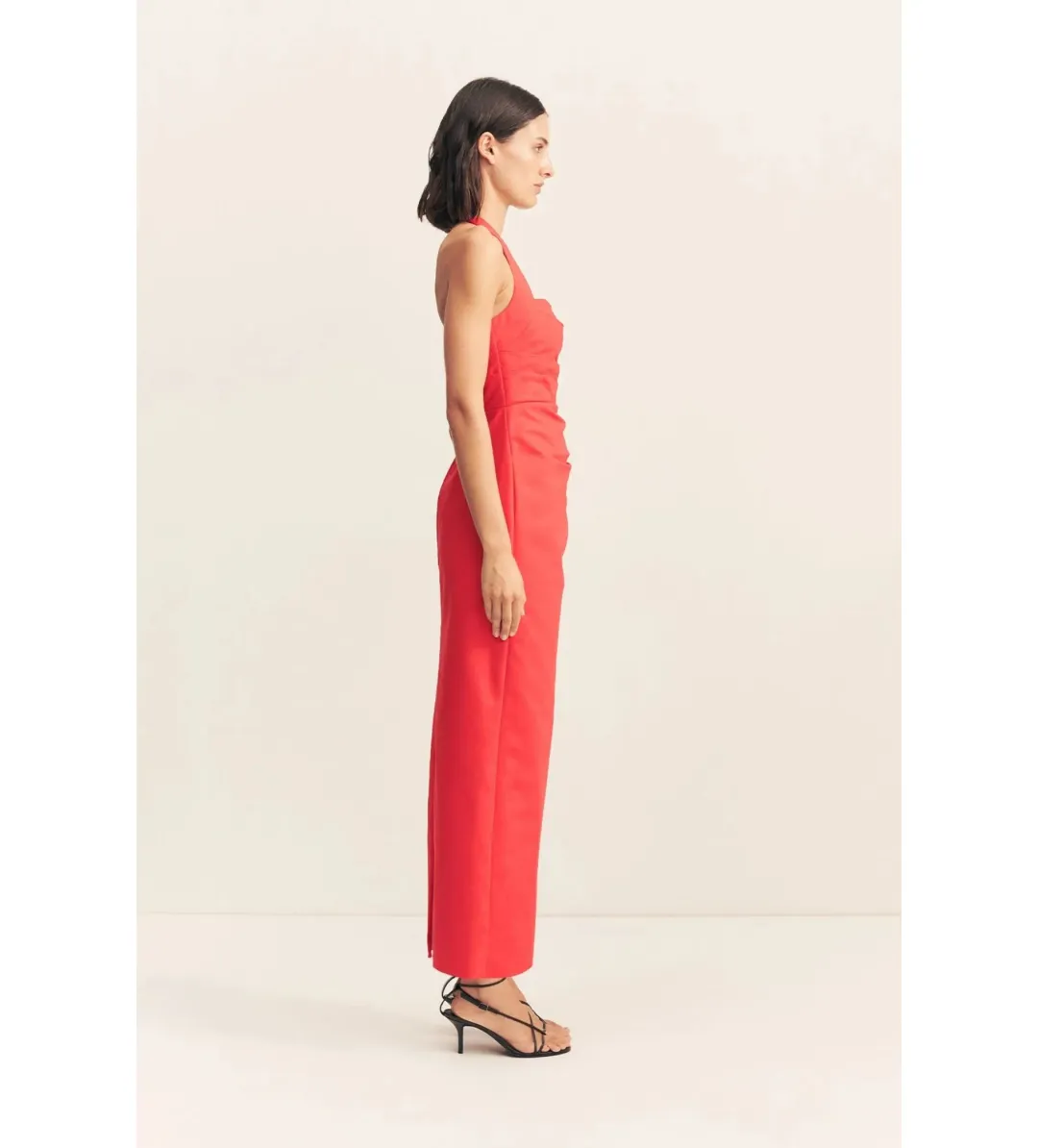 Shona Joy Lani Draped Halter Maxi Dress Chilli Size AU 14 for rent on The Volte - main image
