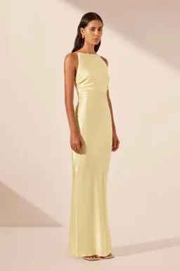 Shona Joy La Lune High Neck Ruched Maxi Dress Lemon Size 10 for rent on The Volte - image 2