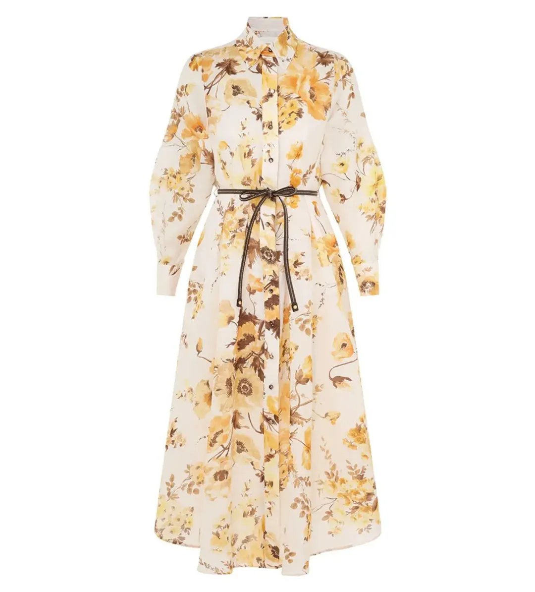 Zimmermann Ottie Tuck Shirt Midi Dress White Floral Size 4/AU 16 for rent on The Volte - main image