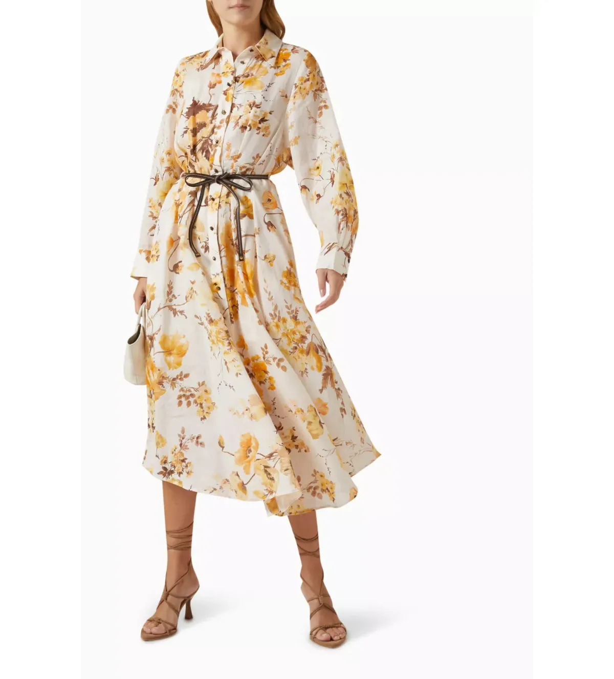 Zimmermann Ottie Tuck Shirt Midi Dress White Floral Size 4/AU 16 for rent on The Volte - main image