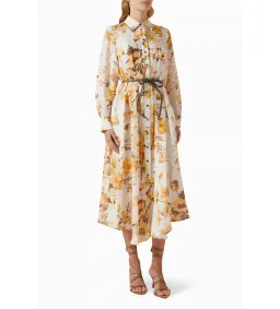 Zimmermann Ottie Tuck Shirt Midi Dress White Floral Size 4/AU 16 for rent on The Volte - image 2
