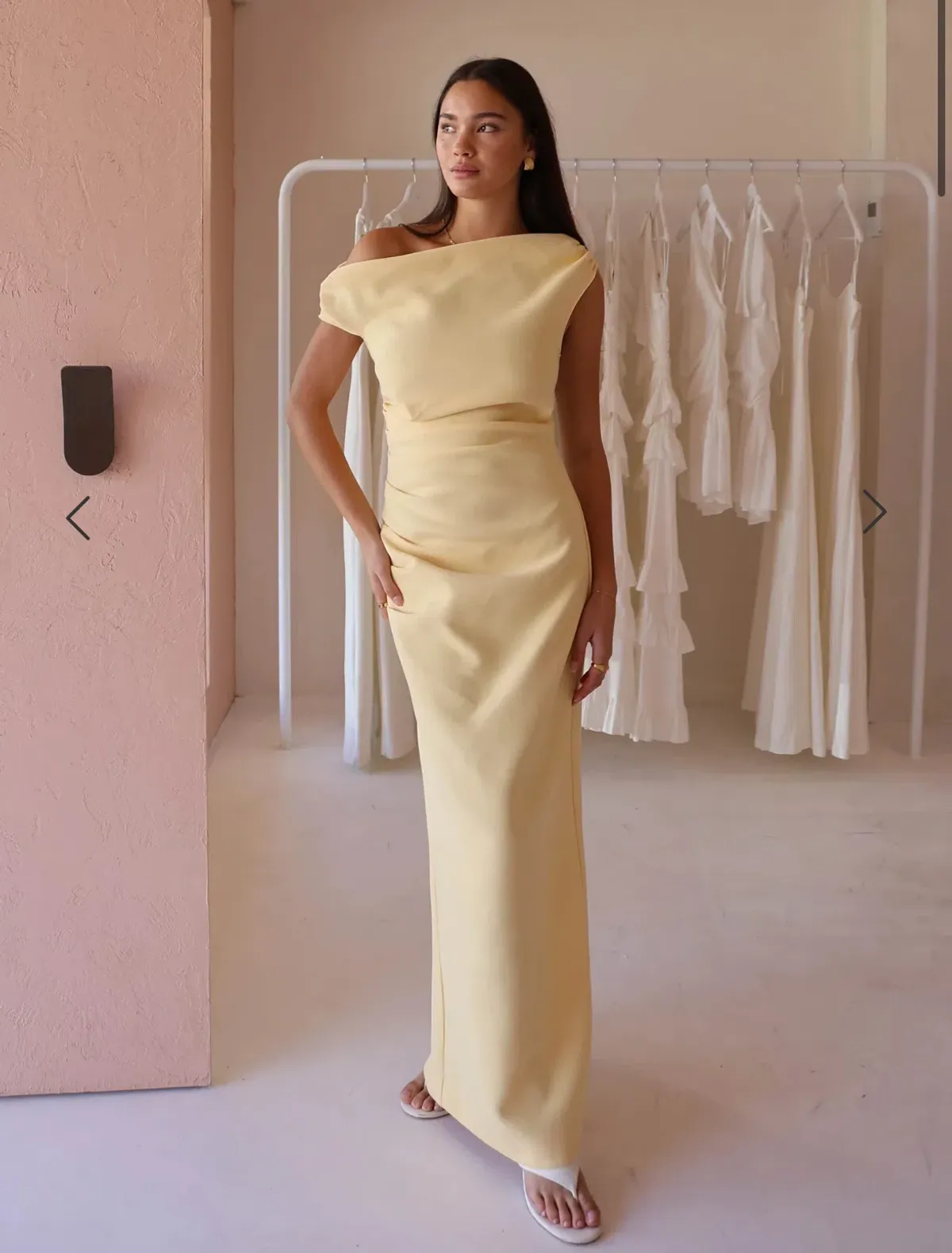 By Nicola Vivian Crepe Maxi Dress in Lemon Size 8 for rent on The Volte - main image