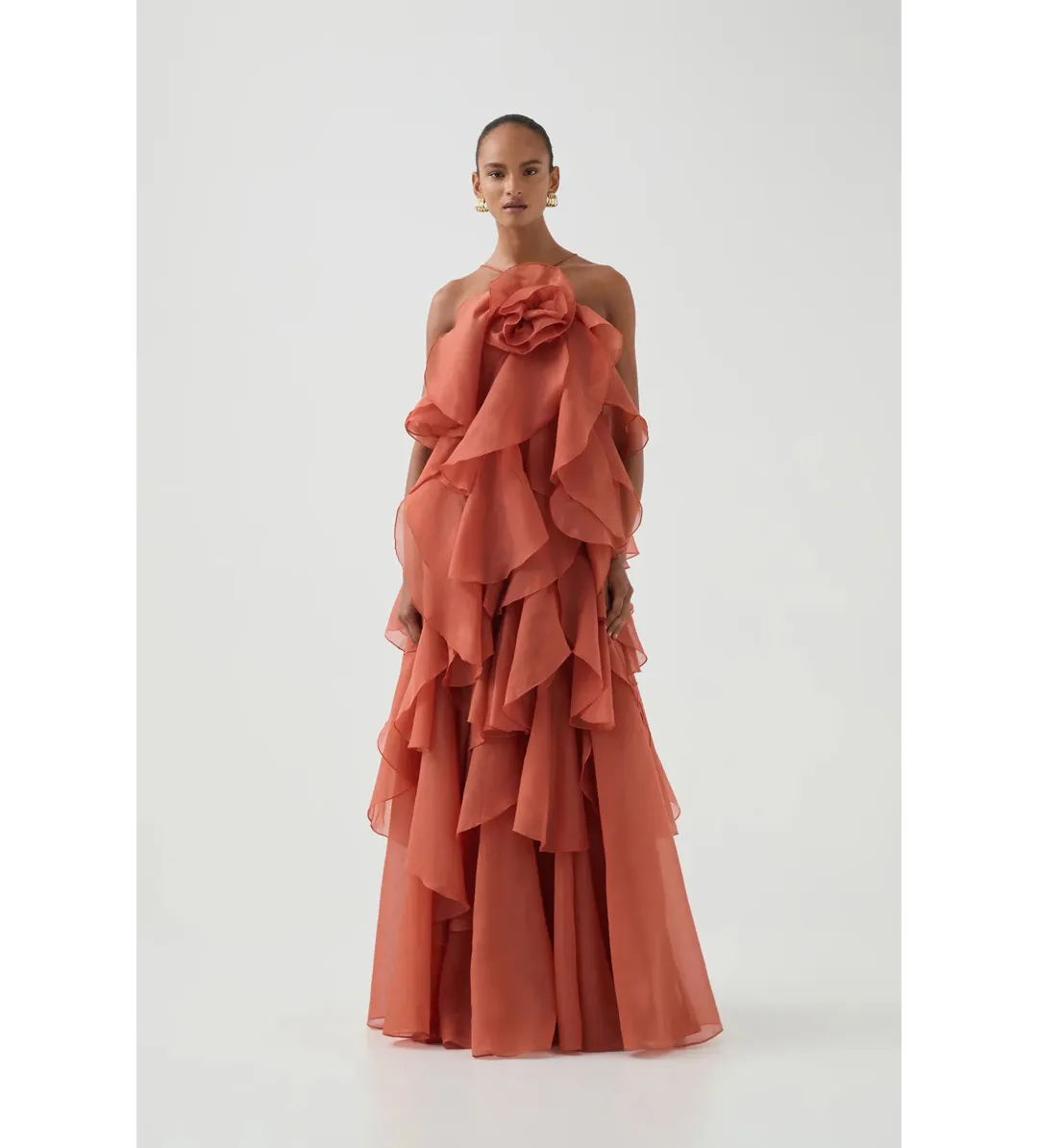 Aje Pandorea Layered Maxi Dress Coral Clay Size 6 for rent on The Volte - main image