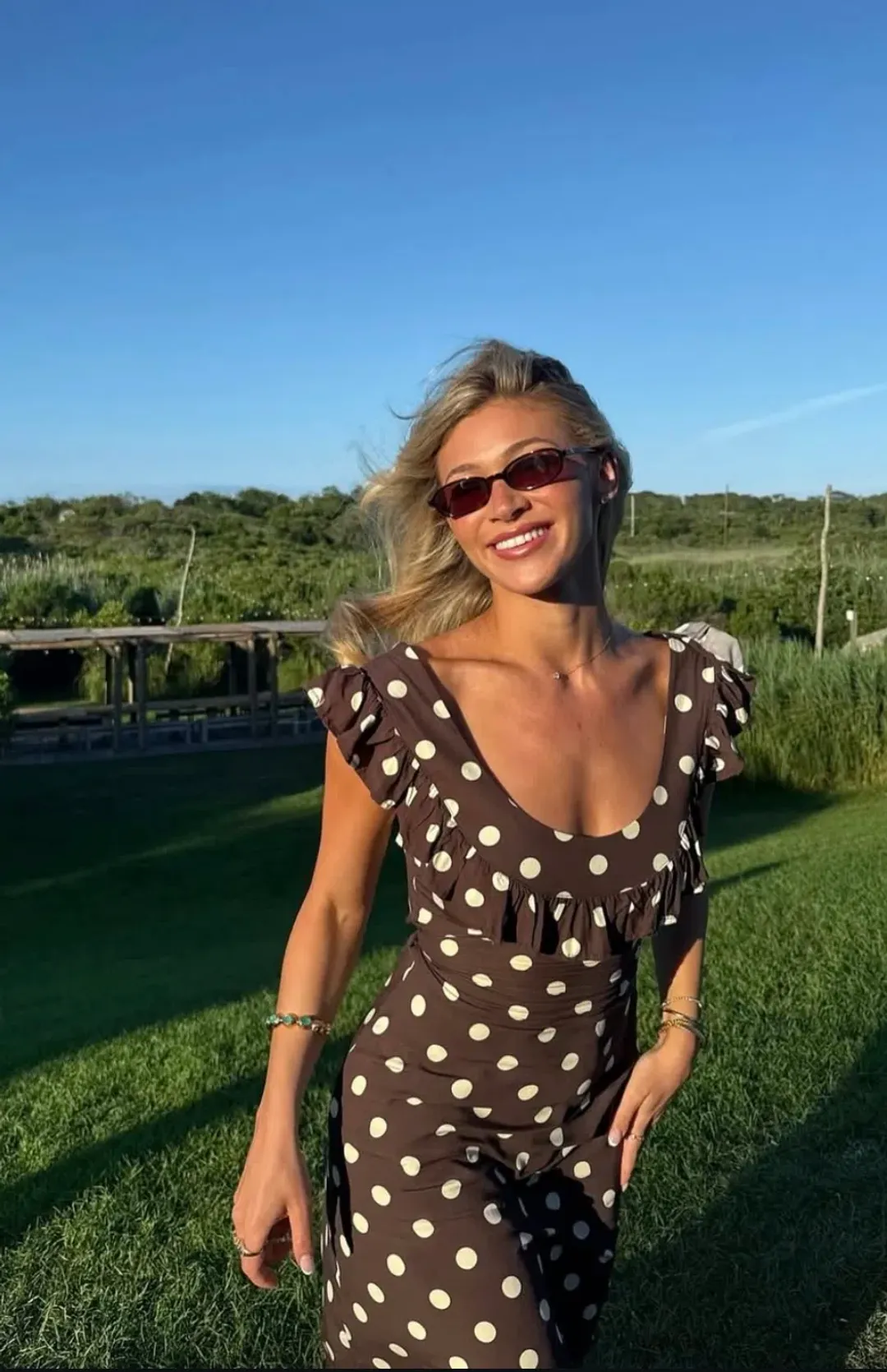 Design By Si Luna Dress Maxi Dress Brown Polka Size 8 for rent on The Volte - main image