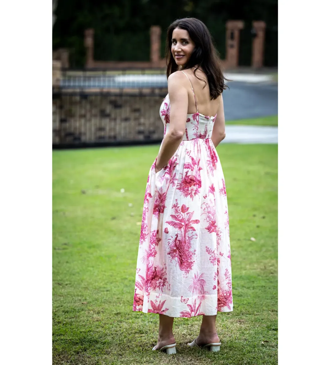 Zimmermann Waverly Corset Midi Dress Pink Palm Size 3 AU 14 for rent on The Volte - main image