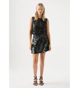 Aje Cherie Sequin Black Mini Skirt in Black Size AU 12 for rent on The Volte - image 1