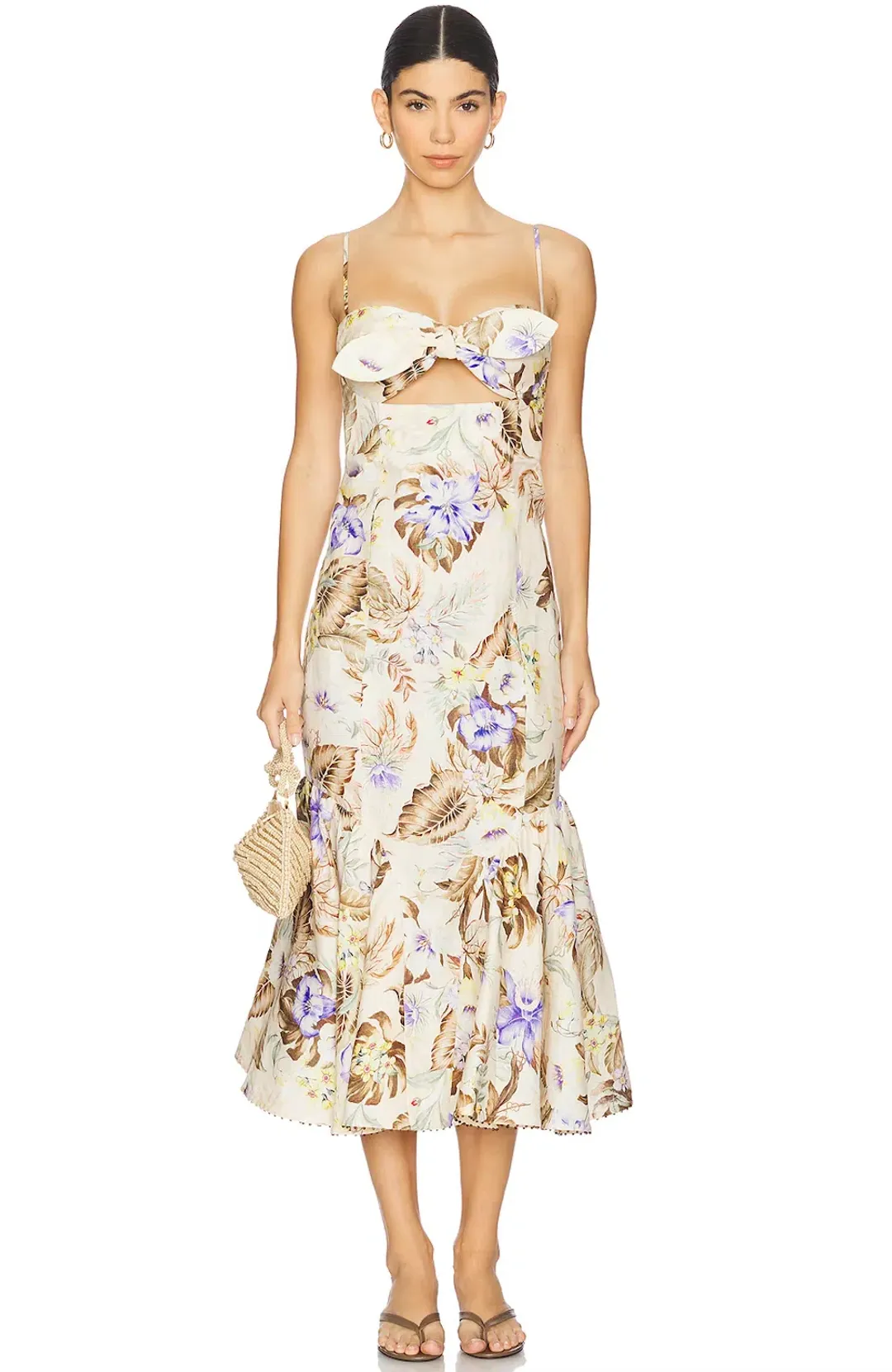 Zimmermann The Coco Tie Front Midi Dress in Cream Multi Floral Size 1 / AU 10 for rent on The Volte - main image