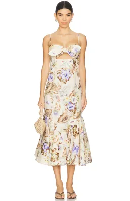 Zimmermann The Coco Tie Front Midi Dress in Cream Multi Floral Size 1 / AU 10 for rent on The Volte - image 1
