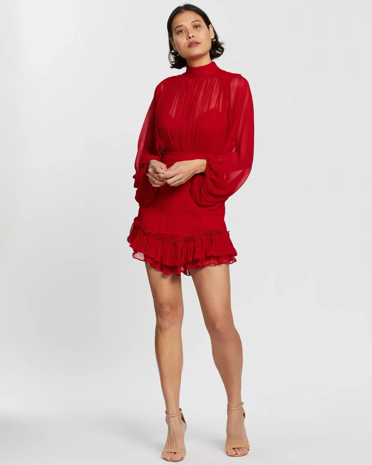 Shona Joy Clemence Long Sleeve Mini Dress in Red Size 6 for rent on The Volte - main image