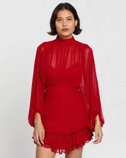 Shona Joy Clemence Long Sleeve Mini Dress in Red Size 6 for rent on The Volte - image 2