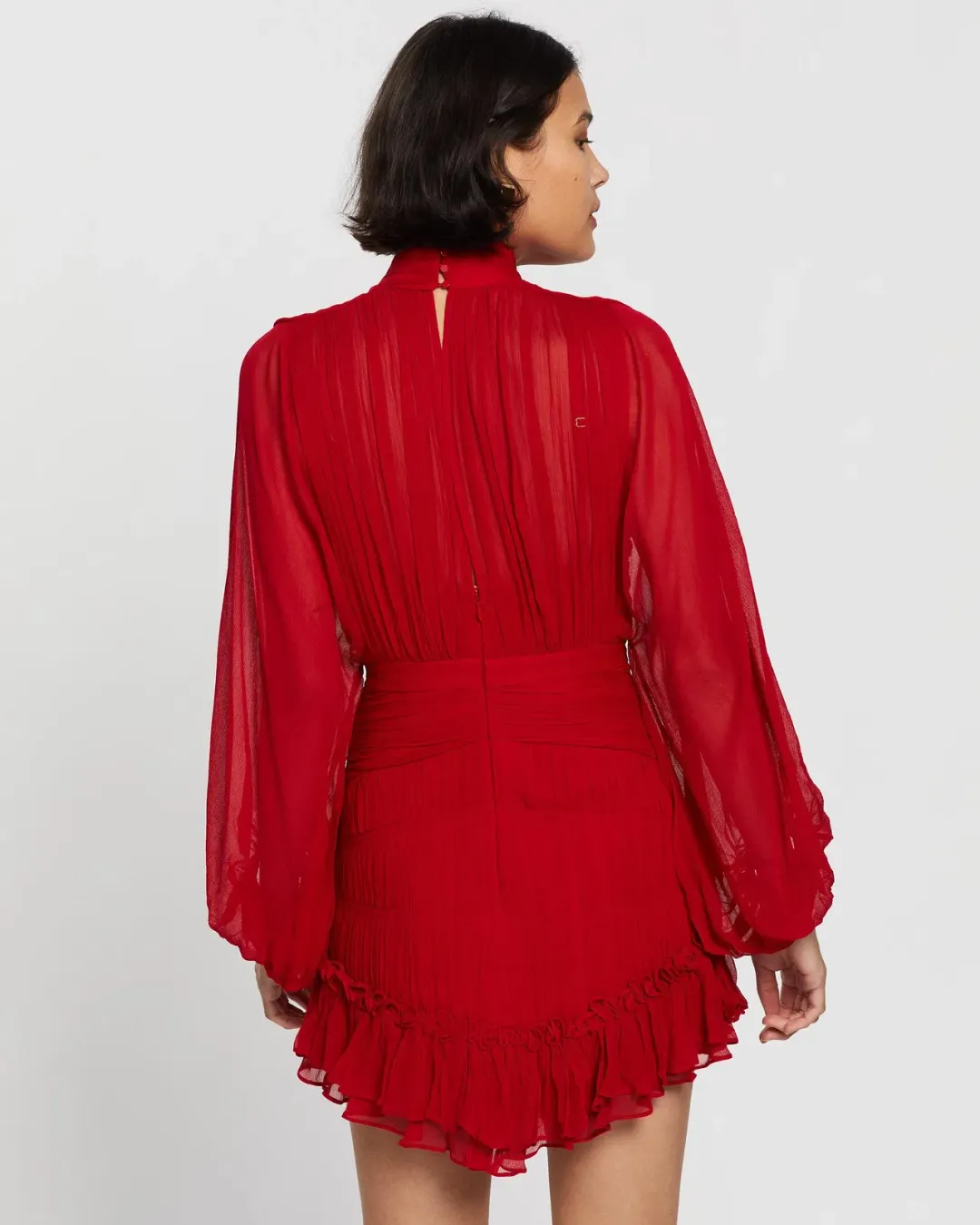 Shona Joy Clemence Long Sleeve Mini Dress in Red Size 6 for rent on The Volte - main image