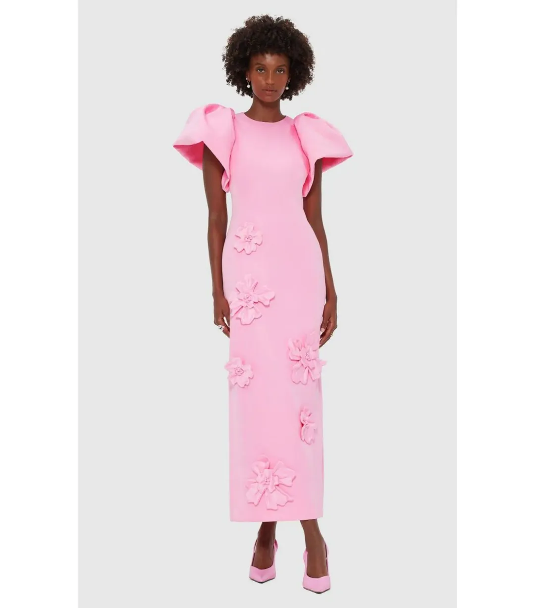 Leo Lin Lucinda Floral Applique Maxi Dress in Baby Pink Size AU 10 for rent on The Volte - main image
