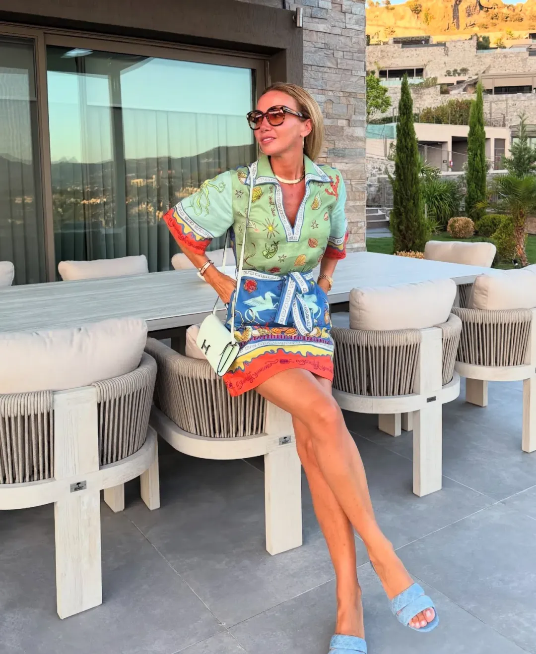 Alemais Surrealist V Neck Mini Dress Multi Print Size 14  for rent on The Volte - main image