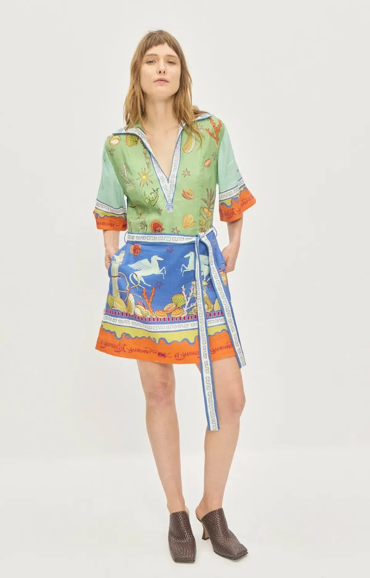 Alemais Surrealist Summer V Neck Mini Dress Multi Print Size 8 for rent on The Volte - main image