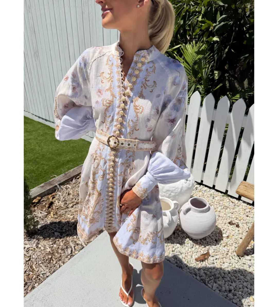 Zimmermann The Hypnotic Buttoned Mini Dress in Blue Floral Size 1/Au10 for rent on The Volte - main image