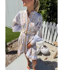 Zimmermann The Hypnotic Buttoned Mini Dress in Blue Floral Size 1/Au10 for rent on The Volte - image 3