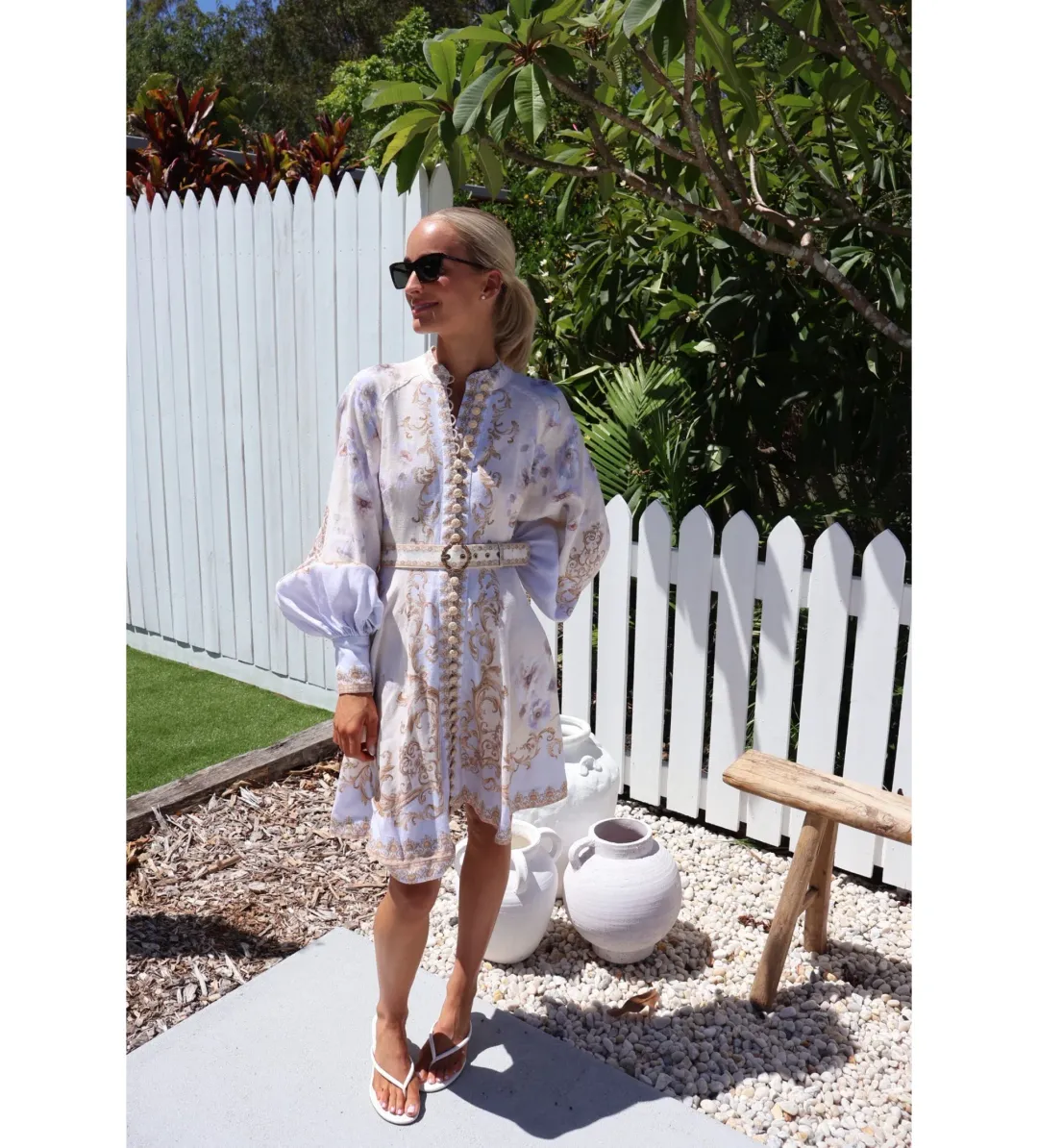 Zimmermann The Hypnotic Buttoned Mini Dress in Blue Floral Size 1/Au10 for rent on The Volte - main image