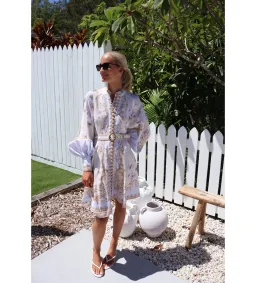 Zimmermann The Hypnotic Buttoned Mini Dress in Blue Floral Size 1/Au10 for rent on The Volte - image 1