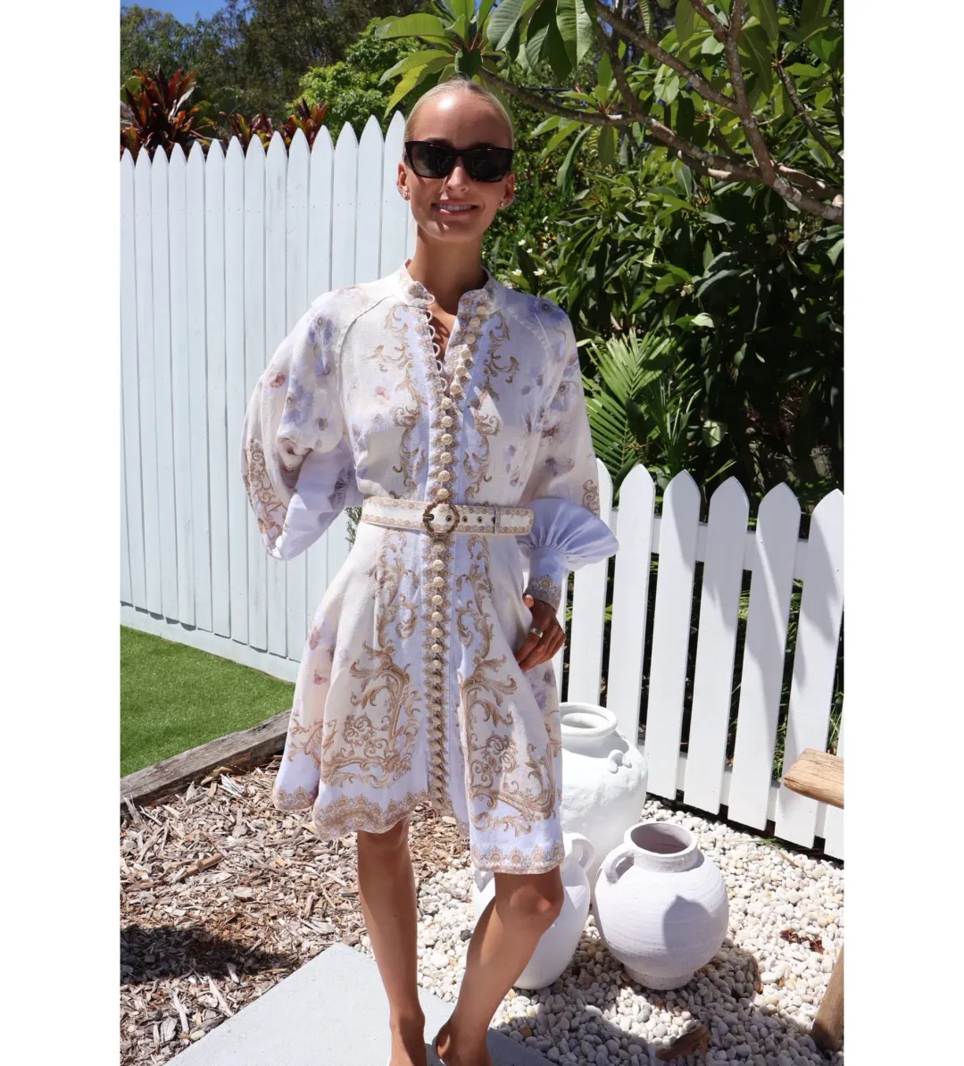 Zimmermann The Hypnotic Buttoned Mini Dress in Blue Floral Size 1/Au10 for rent on The Volte - main image