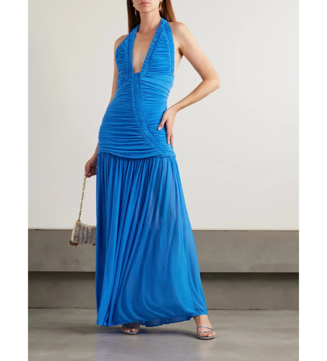 Christopher Esber Orion Open-back Ruched Mesh Gown in Blue Size 6 for rent on The Volte - main image