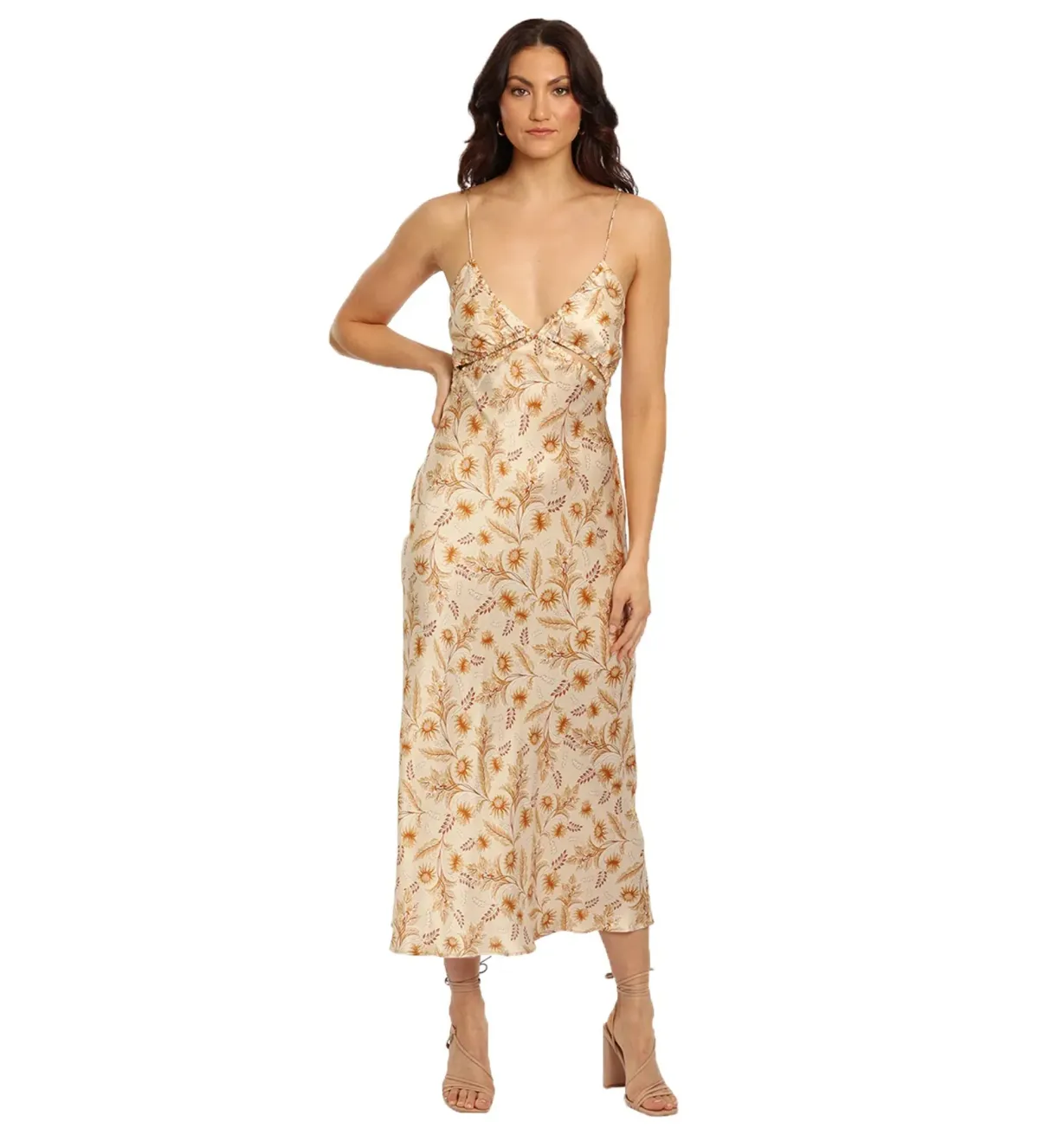 Bec & Bridge Fleetwood Midi Dress Cream Floral Size 8 for rent on The Volte - main image