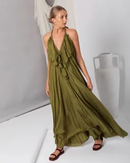 Lisa Brown Poppy Silk Maxi Dress One Size  for rent on The Volte - image 1