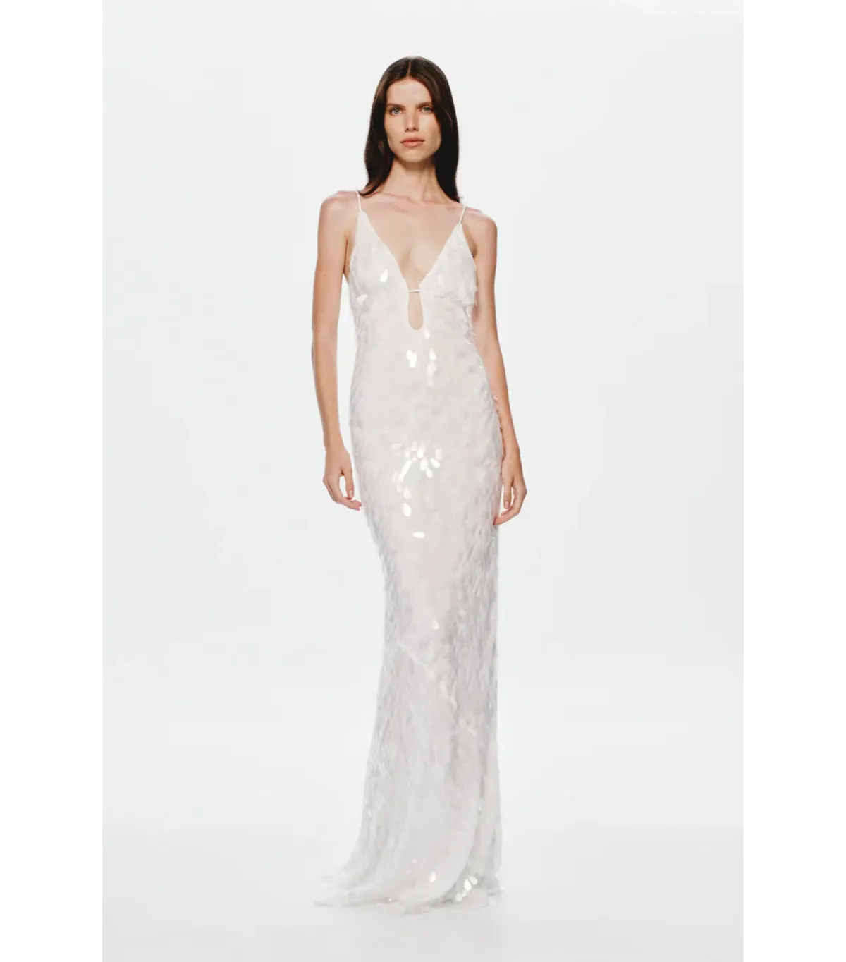 Misha Collection Sapphire Sequin Maxi Dress in Ivory Size 6/XS for rent on The Volte - main image