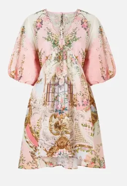 Camilla V Neck Puff Sleeve Short Dress Lisbon Lullaby Size S (10)  for rent on The Volte - image 2