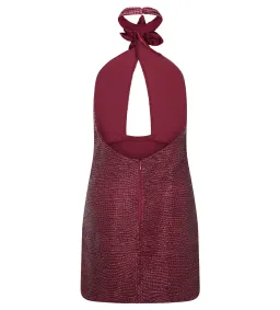 Meshk Nylah Beaded Halter Mini Dress Burgundy Size 6 for rent on The Volte - image 7