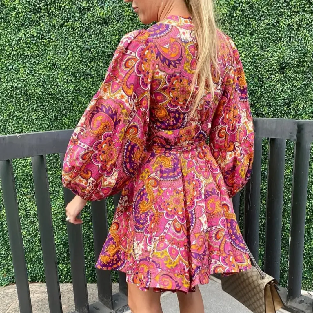 Zimmermann Dress Pink Paisley Fiesta Linen Wrap Size 0/AU 8  for rent on The Volte - main image