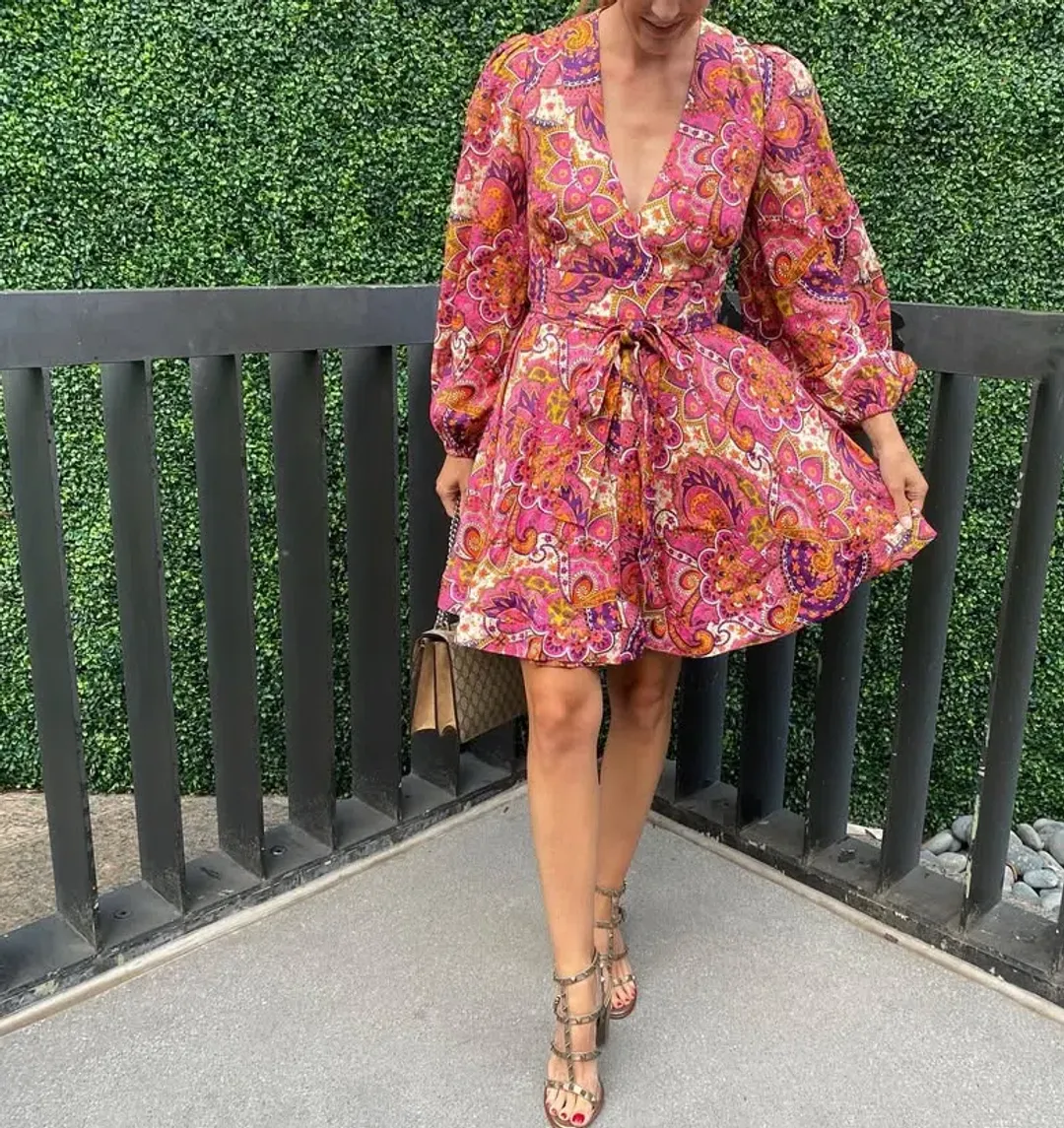 Zimmermann Dress Pink Paisley Fiesta Linen Wrap Size 0/AU 8  for rent on The Volte - main image