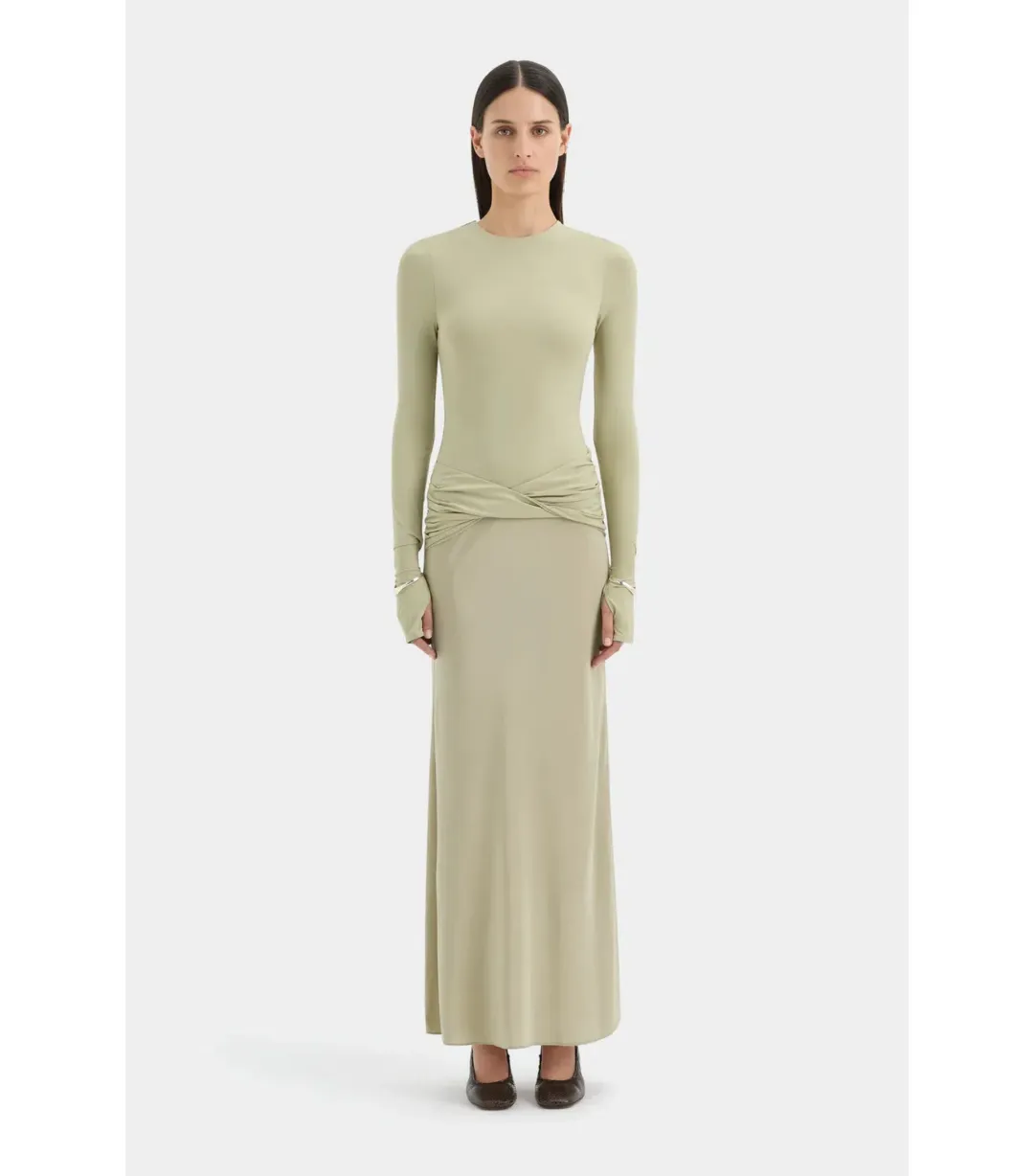 Sir the Label Milesi Twist Maxi Gown in Moss Size 3 / AU 12 for rent on The Volte - main image