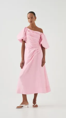 Aje Candence Ruched Midi Dress in Ballet Pink Size 12 for rent on The Volte - image 1