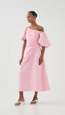 Aje Candence Ruched Midi Dress in Ballet Pink Size 12 for rent on The Volte - image 3