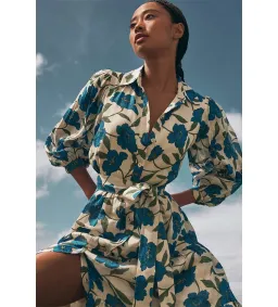 Witchery Blue Violet Silk Linen Shirt Midi Dress Lapis Size 8 for rent on The Volte - image 2