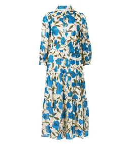 Witchery Blue Violet Silk Linen Shirt Midi Dress Lapis Size 8 for rent on The Volte - image 5