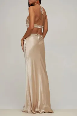 Bec & Bridge Kara Halter Maxi Satin Cut-out Dress in Sand Size AU10 for rent on The Volte - image 4