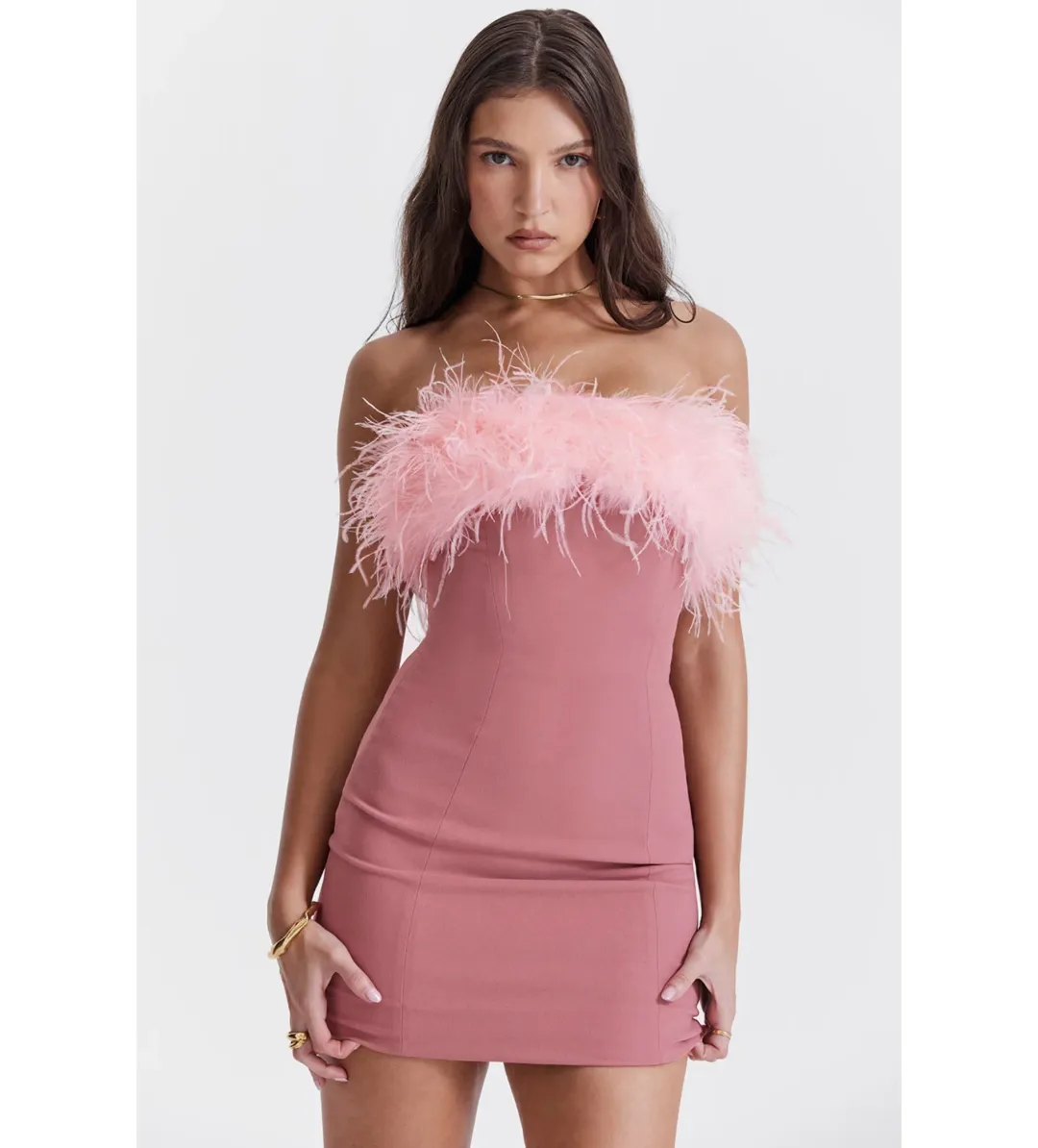 House Of Cb Alexa Warm  Mini Dress Size Pink Feather XS/ AU 6 for rent on The Volte - main image
