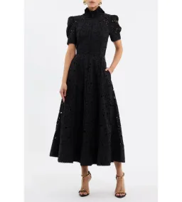 Rebecca Vallance Kitsu Short Sleeve Midi Dress Black Size AU 10 for rent on The Volte - image 1