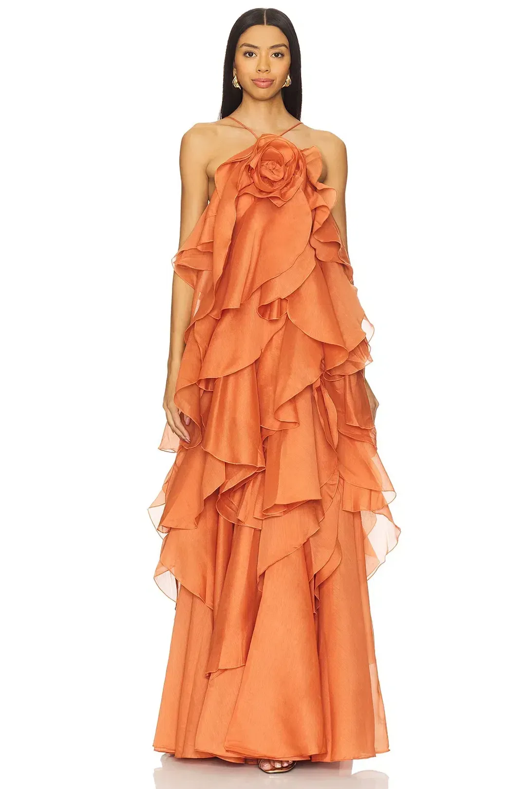 Aje Pandorea Layered Maxi Dress Coral Clay Size 6 for rent on The Volte - main image