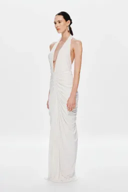 Misha Collection The Venus Gathered Cupro Maxi Dress Ivory Size 6 for rent on The Volte - image 2