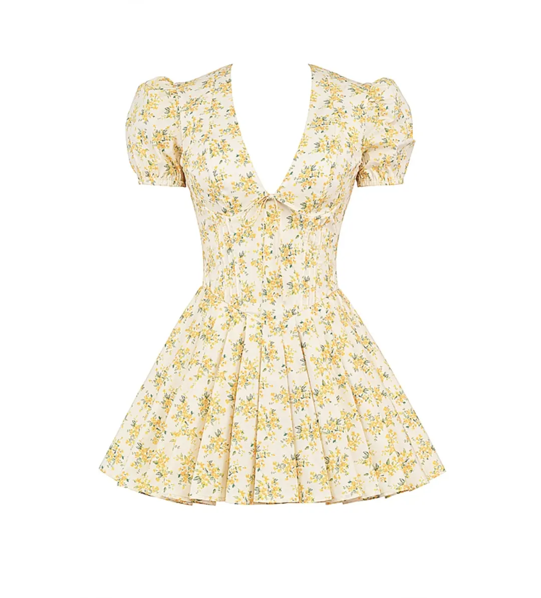 House Of CB Imani Buttercup Pleated Cotton Mini Dress Vintage Floral Print Size 8 for rent on The Volte - main image