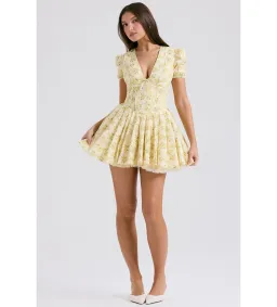 House Of CB Imani Buttercup Pleated Cotton Mini Dress Vintage Floral Print Size 8 for rent on The Volte - image 1