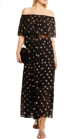 TEMPERLEY LONDON Jolie Sequin Embellished Georgette Maxi Dress Black, Size 8 for rent on The Volte - image 2