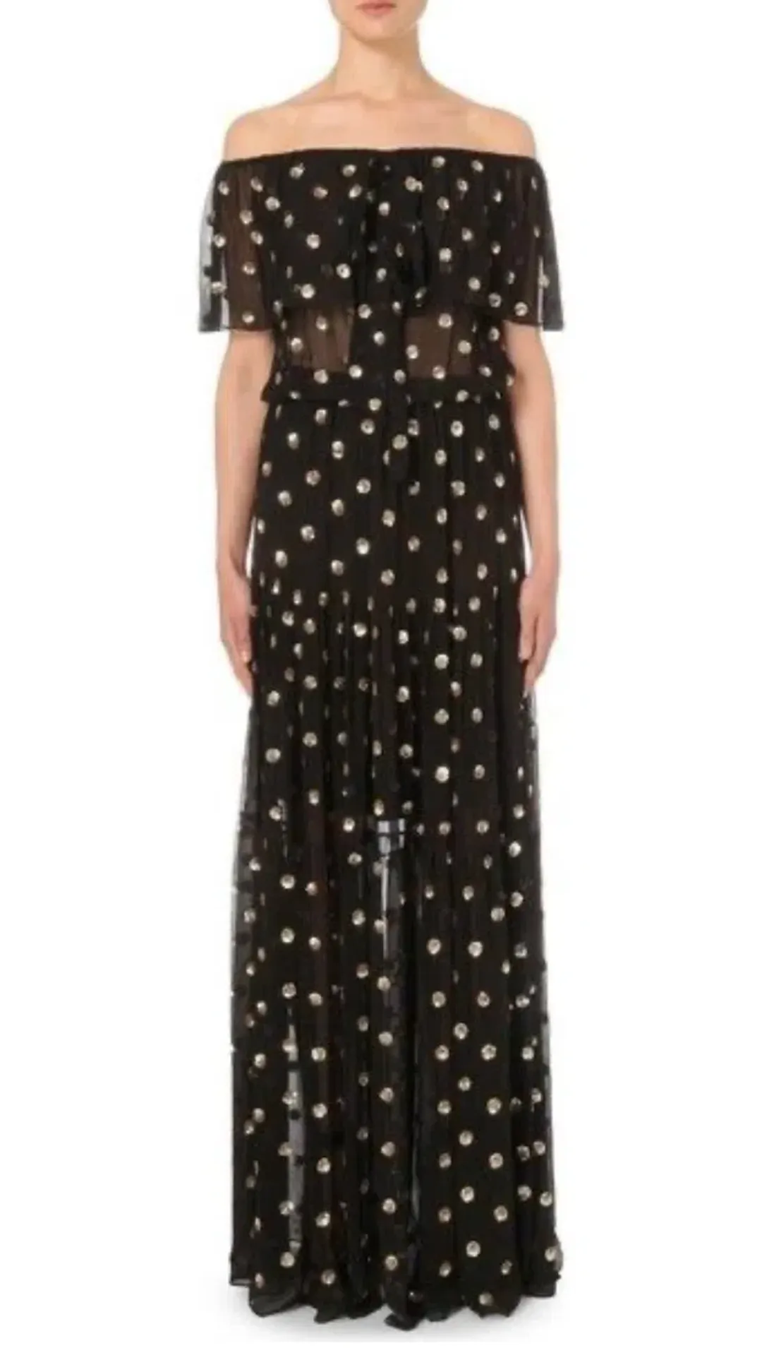 TEMPERLEY LONDON Jolie Sequin Embellished Georgette Maxi Dress Black, Size 8 for rent on The Volte - main image